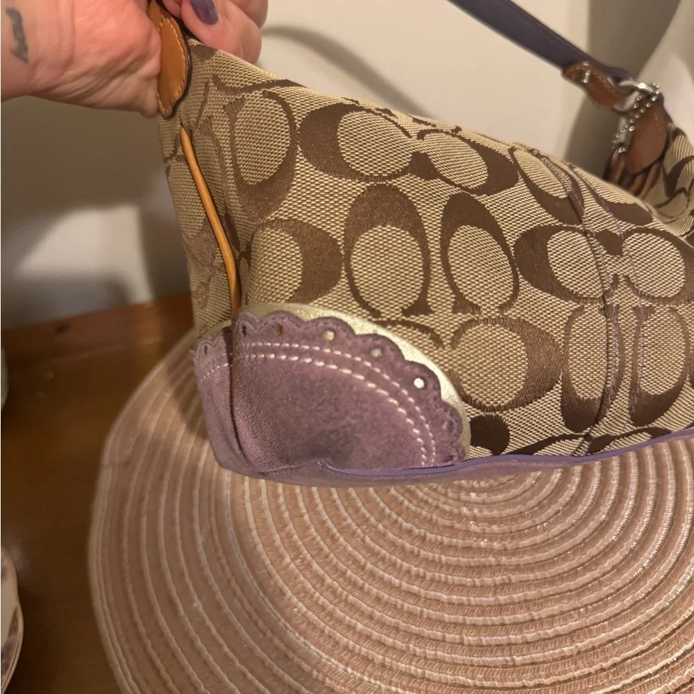 Vintage Y2K Coach Signature logo Mini Purple Suede Baguette shoulder bag